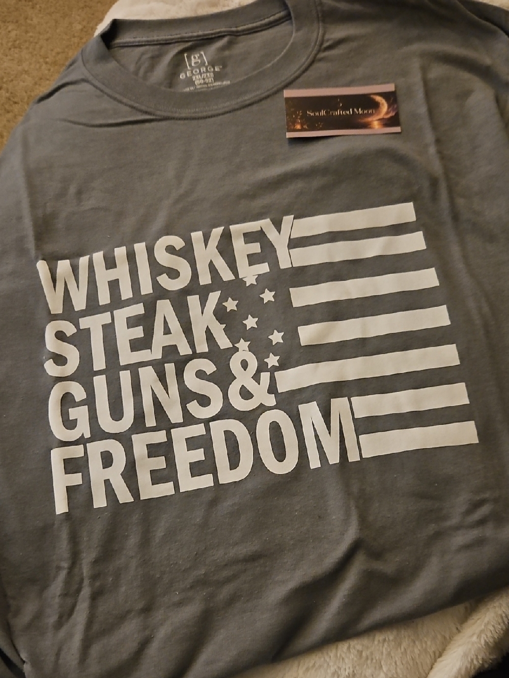 George Men’s Gray Graphic Tee with White Bold Patriotic Print